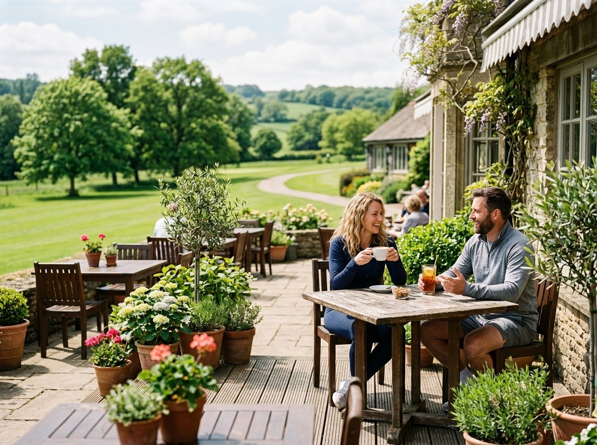 The cafe terrace looking out over the grounds